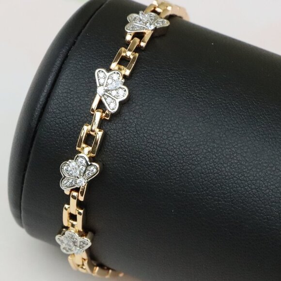 Rose Gold Butterfly Link Bracelet with Sparkling Zircon Accents, XPBL0712 - Picture 1 of 12